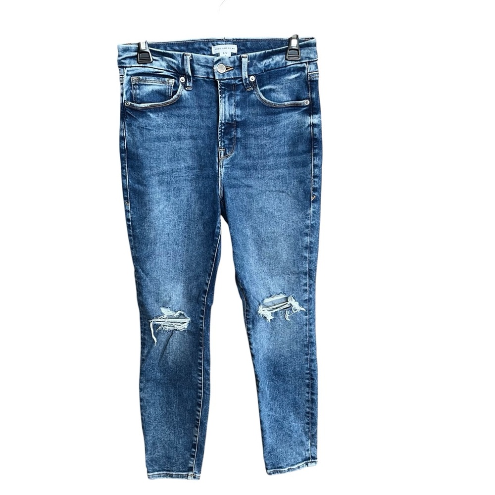 Women’s Good American Skinny High Rise Stretch Jeans Plus Sz 6 Distressed